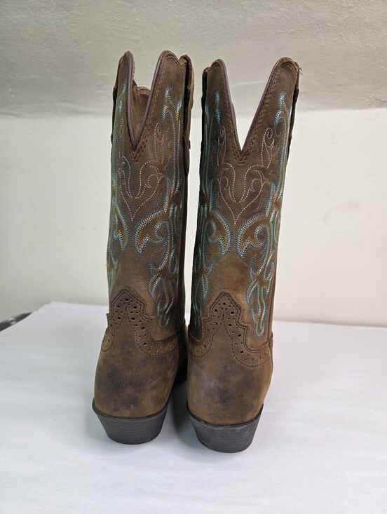Justin Boots Brown Leather Western Cowboy Boots Embroidered Square Toe  8.5B main image 4